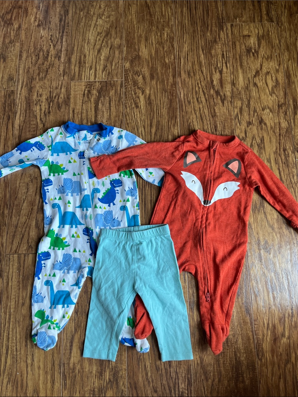 Garanimals Blue Dinosaur & Old Navy Orange Fox Footed One-Piece Set